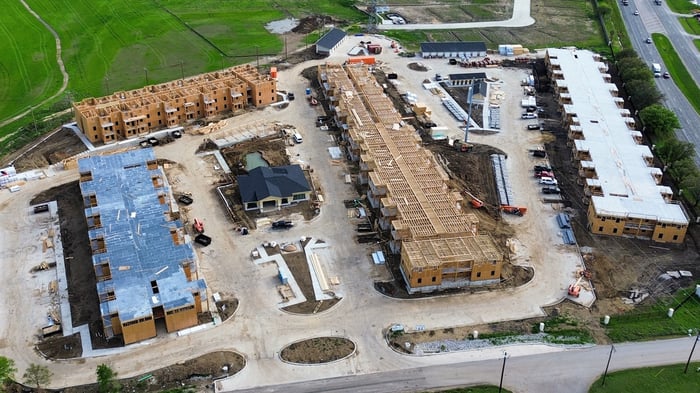 Aerial view of ALPS Cleburne Apartments under construction in Cleburne, Texas