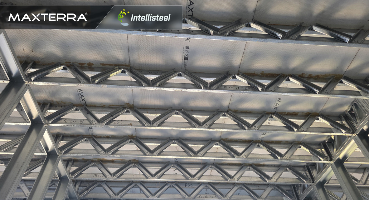 MAXTERRA® MgO structural floor panels supported by cold-formed steel trusses at Home2 Suites St. Johns. MAXTERRA® MgO structural floor panels supported by cold-formed steel trusses at Home2 Suites St. Johns.