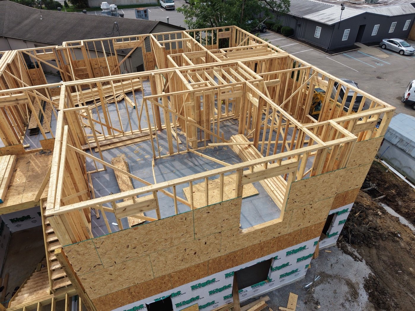 MAXTERRA flooring underlayment visible within wood-framed rooms at The Railyard.