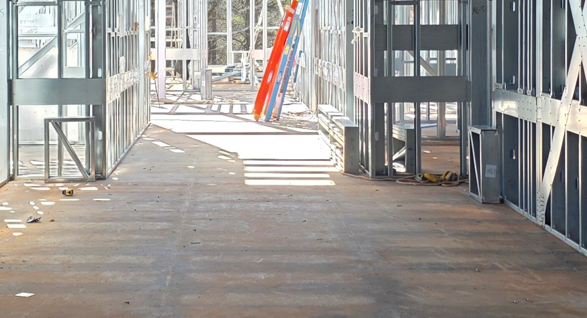 AXTERRA MgO structural floor panels installed on cold-formed steel framing at Charter Senior Living of Winder, GA